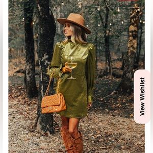 Olive green velvet mini dress